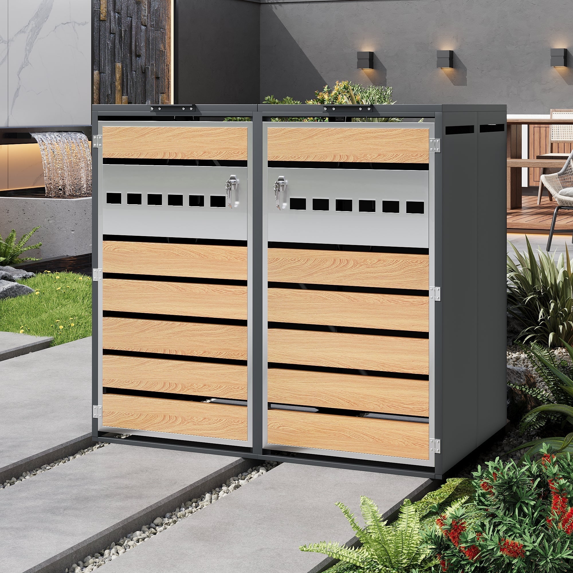 Bin Storage Box with Hinged Lid, Lockable and Two Doors