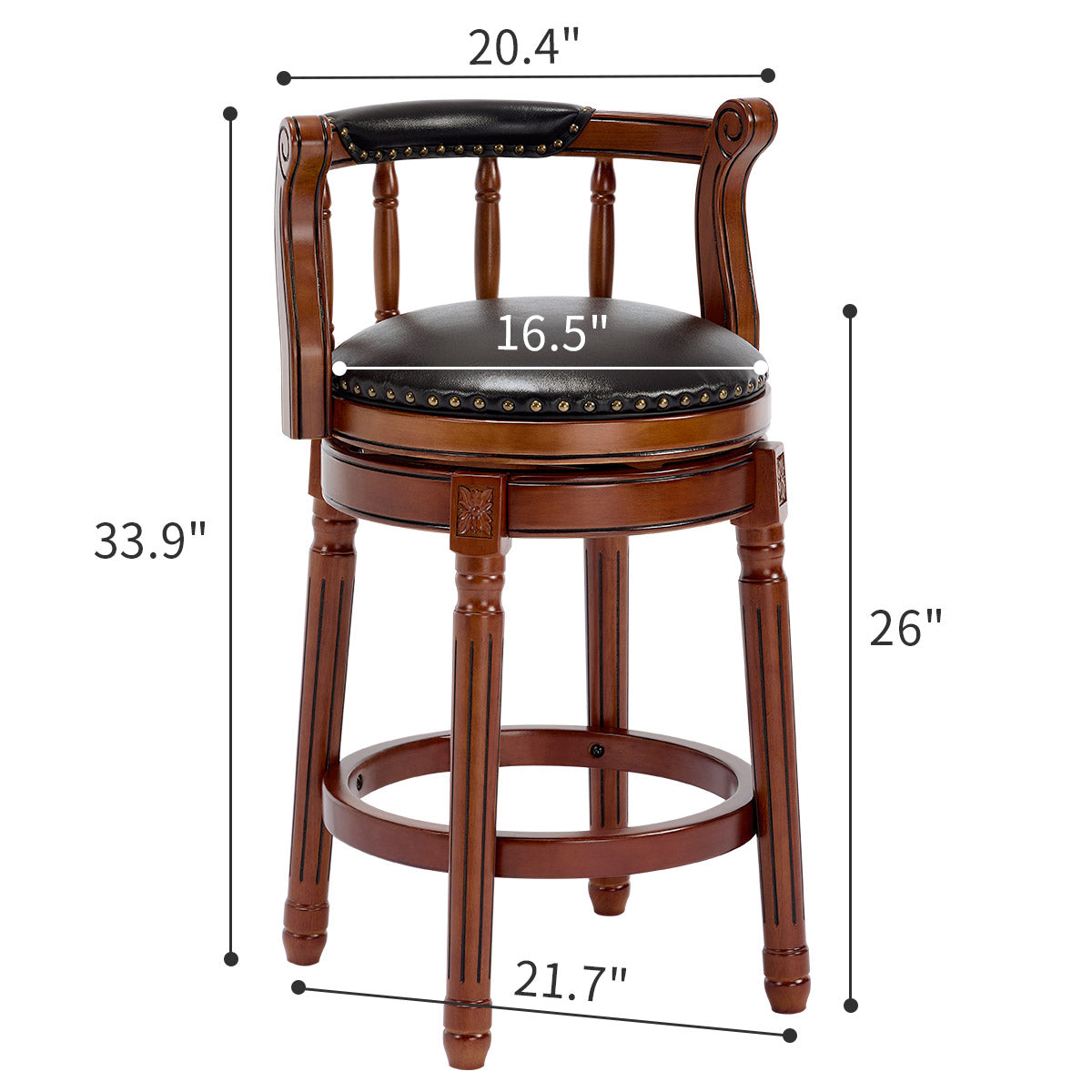 Cow Top Leather Bar Stools 360° Swivel with Backs Bar/Counter Height - Wooden/Leather