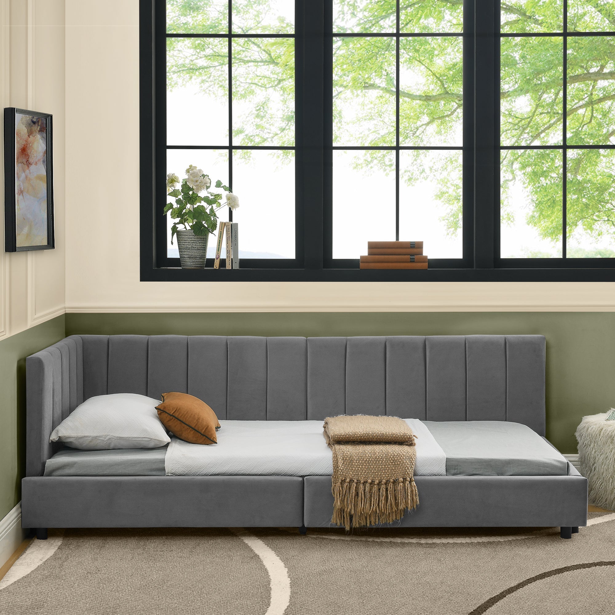 Single Bed 90x200cm High Backrest for Kids & Guest Rooms, Dark Grey Velvet