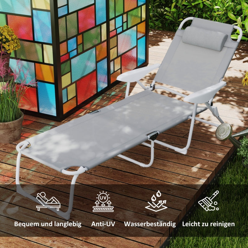 Folding Sun Lounger Deck Chair 4-Position Adjustable 120kg Capacity, Light Grey
