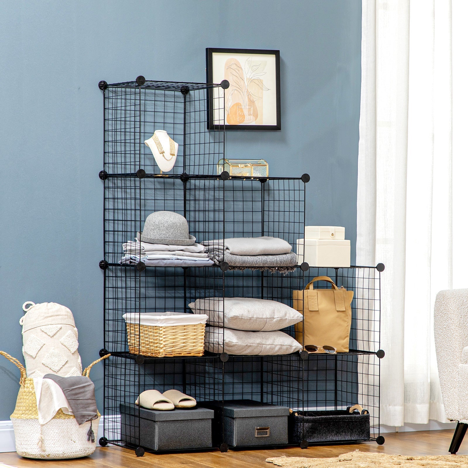 Shelving System, 9 Compartments Shoe Rack, Steel Wire Black
