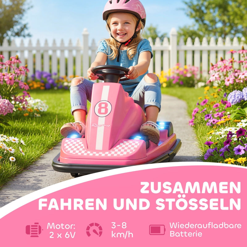 Bumper Car for Children with 360-Degree Rotation and LED Lights, Pink
