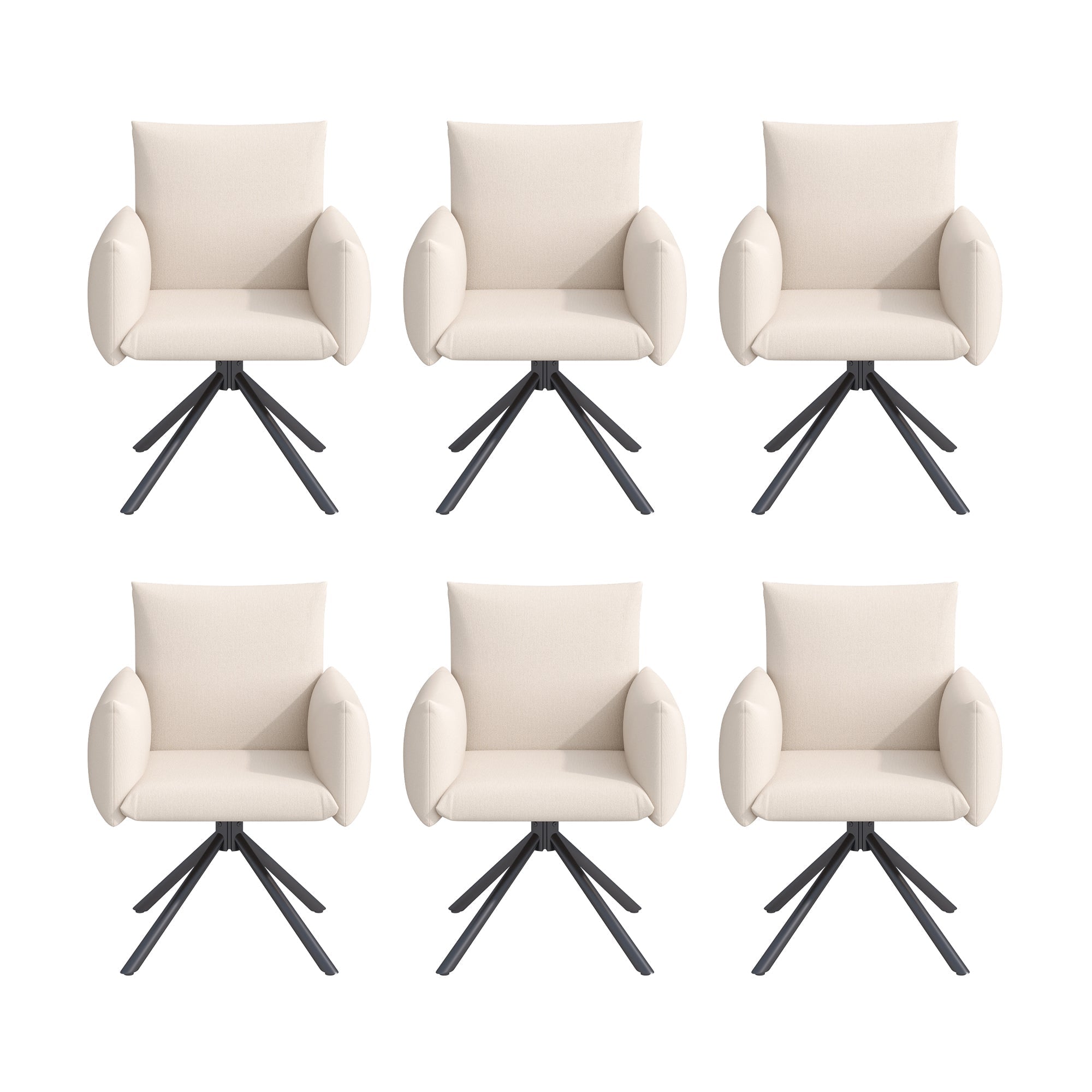Dining Chairs Set of 6 Upholstered 360° Swivel Lumbar Support - Beige Linen
