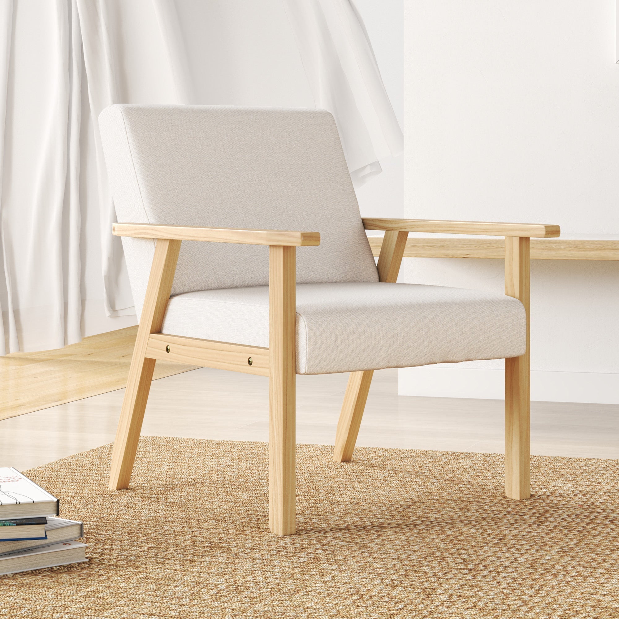 Loungesessel mit Armlehnen, Esszimmer, entspannend, gepolstert, Cremeweiß