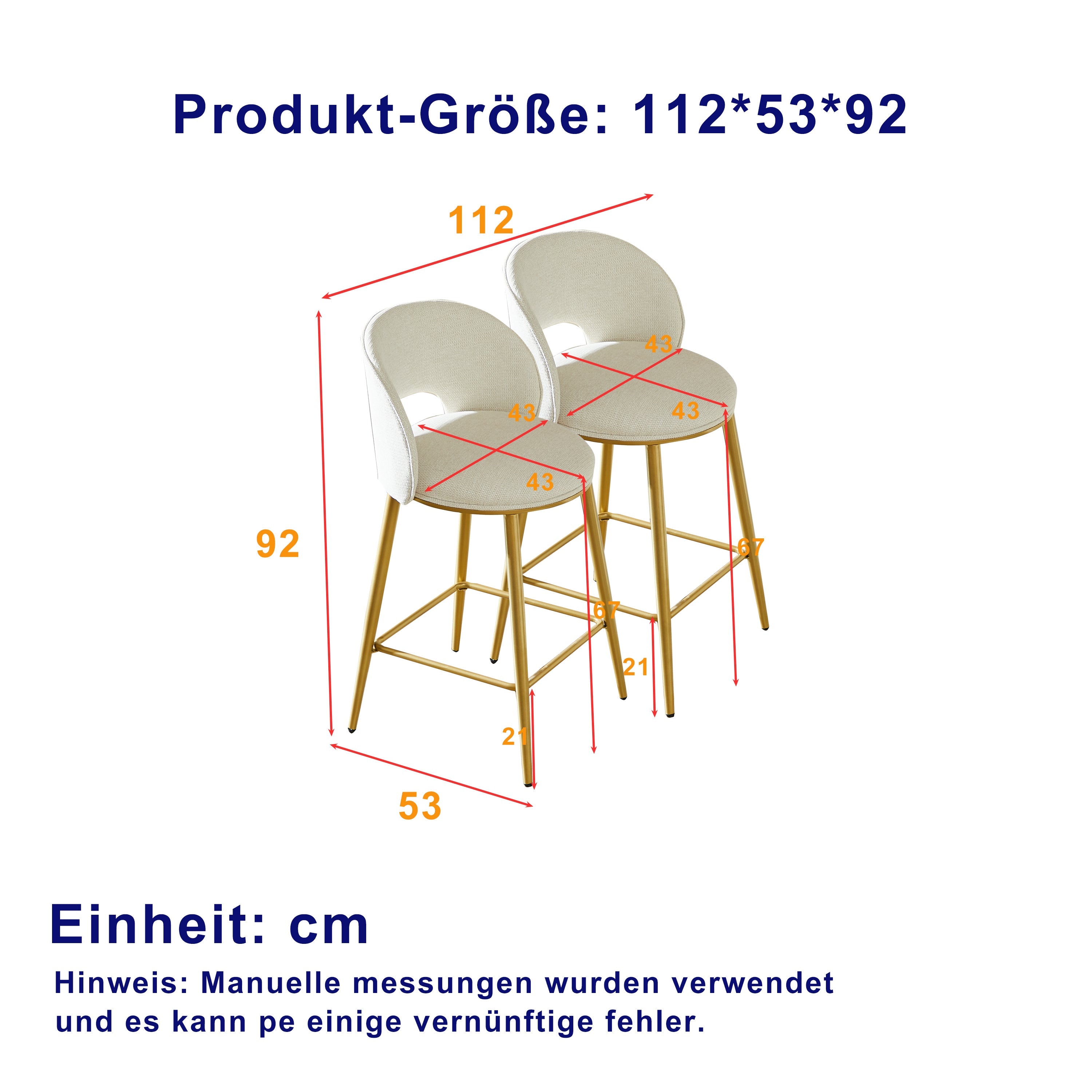 Bar Stool Modern Open Back Padded - Gold Metal Set of 2