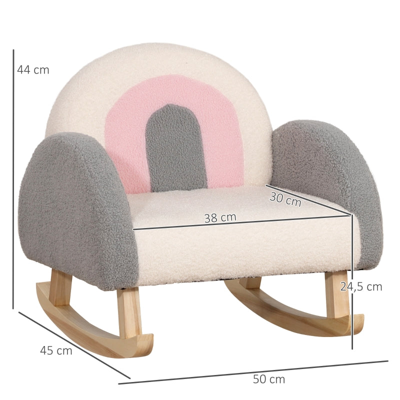 Toddler Rocking Chair, Faux Sheepskin, Eucalyptus Wood, Grey+Pink+Cream
