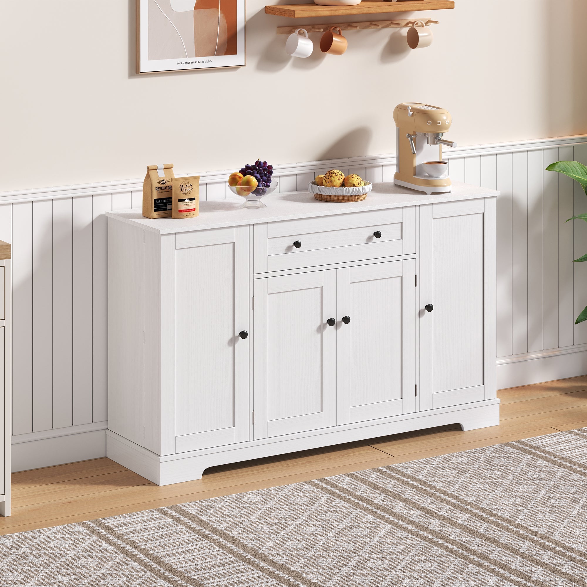Multifunctional Buffet 138cm Sideboard Drawer Adjustable Shelves