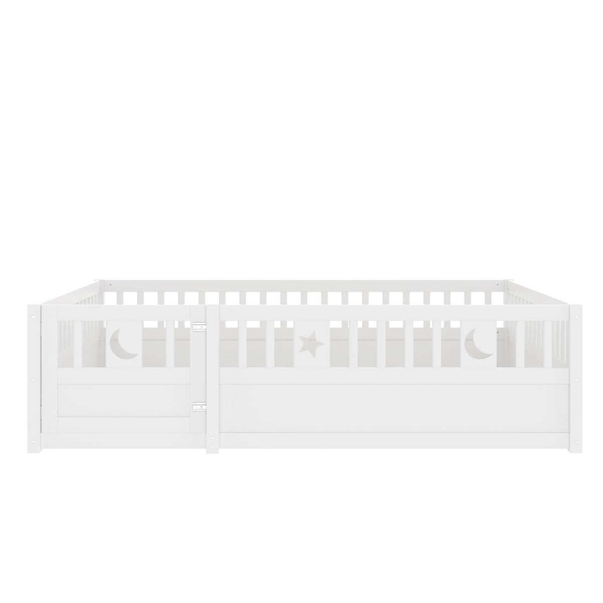 Panel Bed 140x190cm Children's with Railing Star & Moon Decoration - White