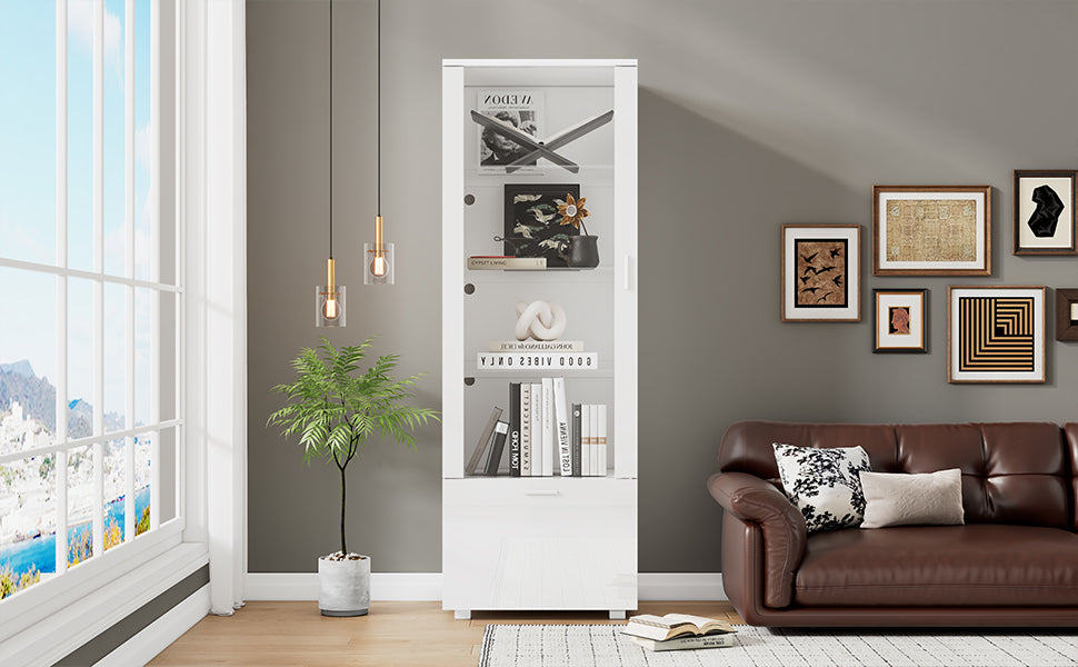 Display Cabinet with LED Lighting and Acrylic Doors, White High Gloss