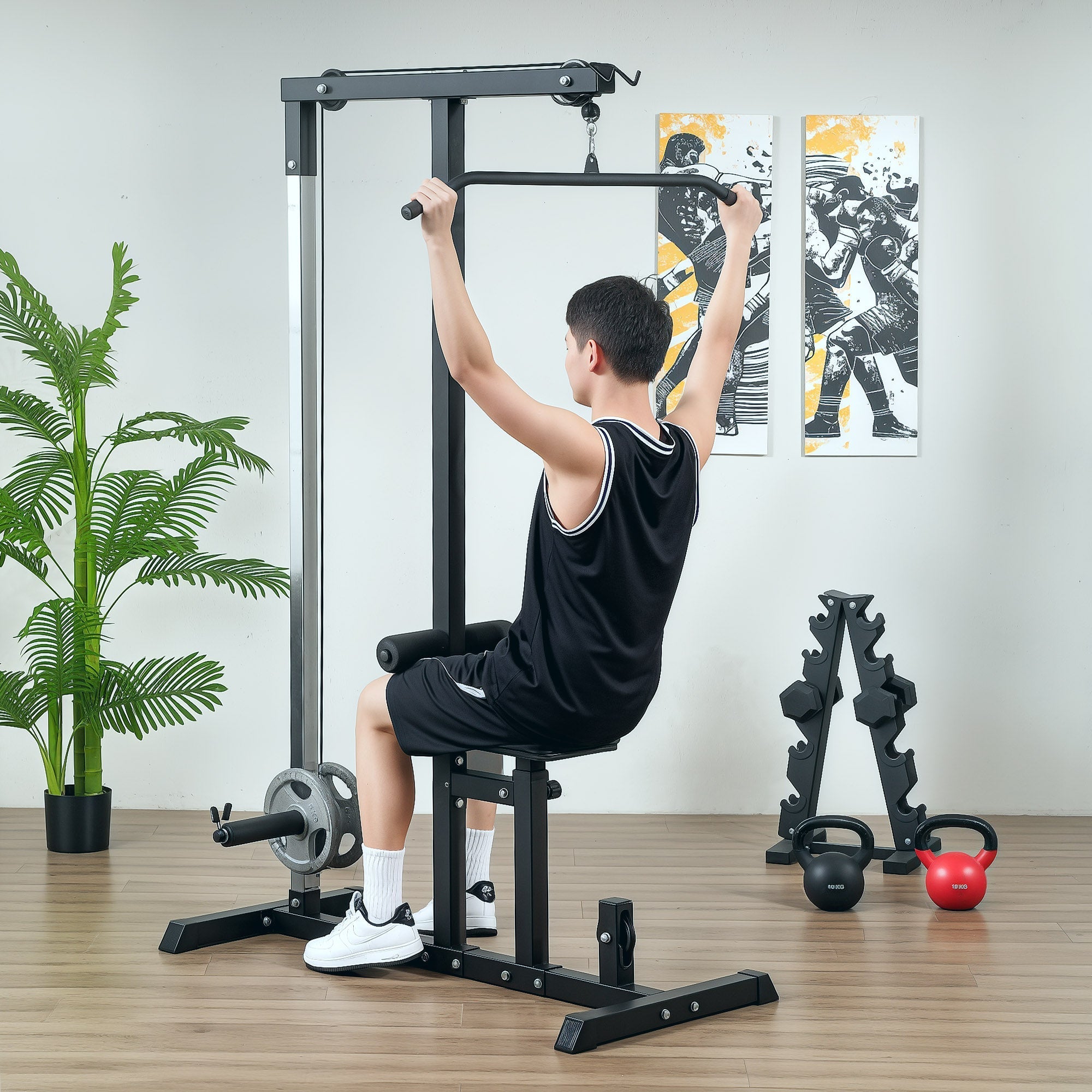 Power Station Fitness Station, Adjustable Seat & Pulley, Steel, Black