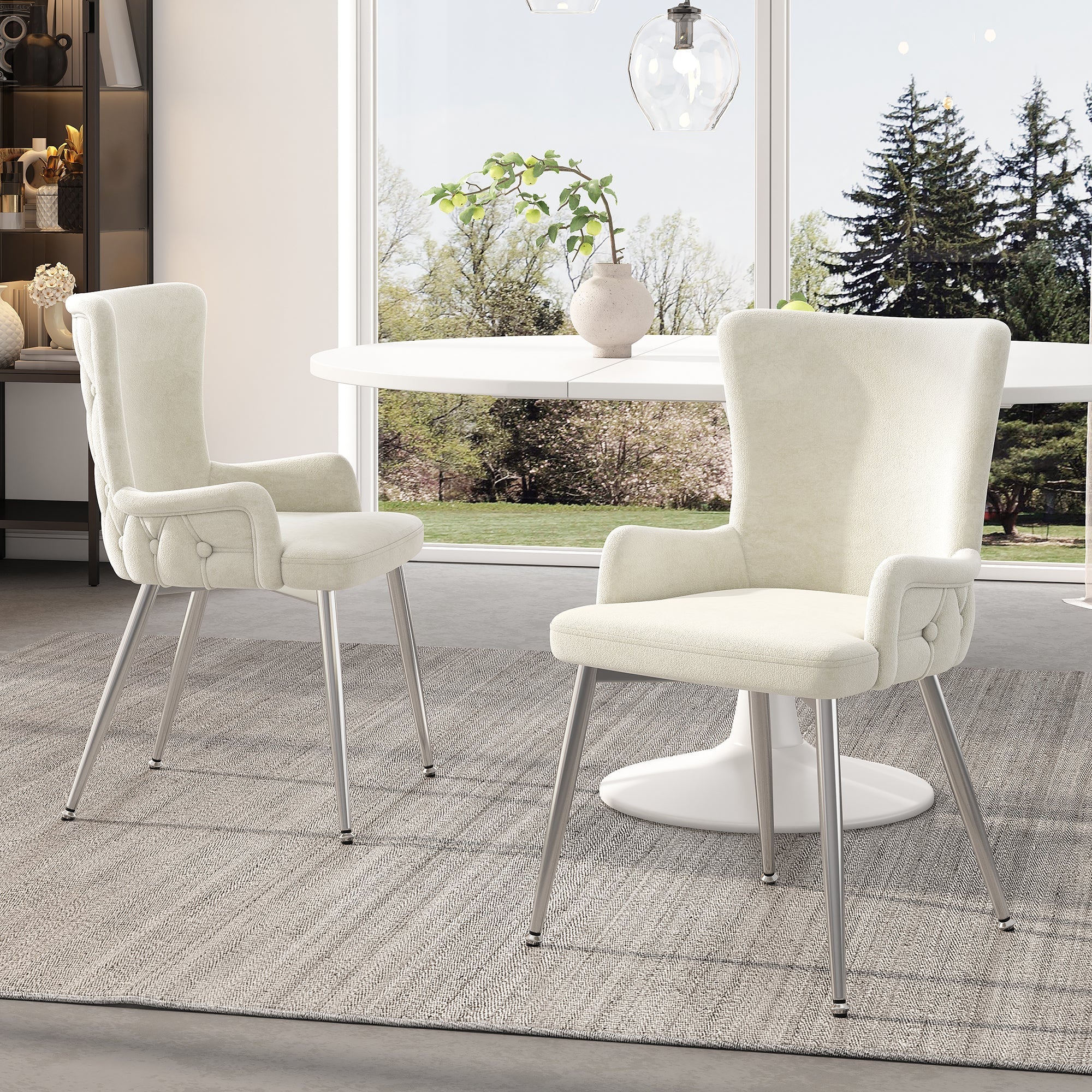 Dining Chair, Set of 4, Luxurious Lounge Chair with Silver Metal Legs, Beige Velvet