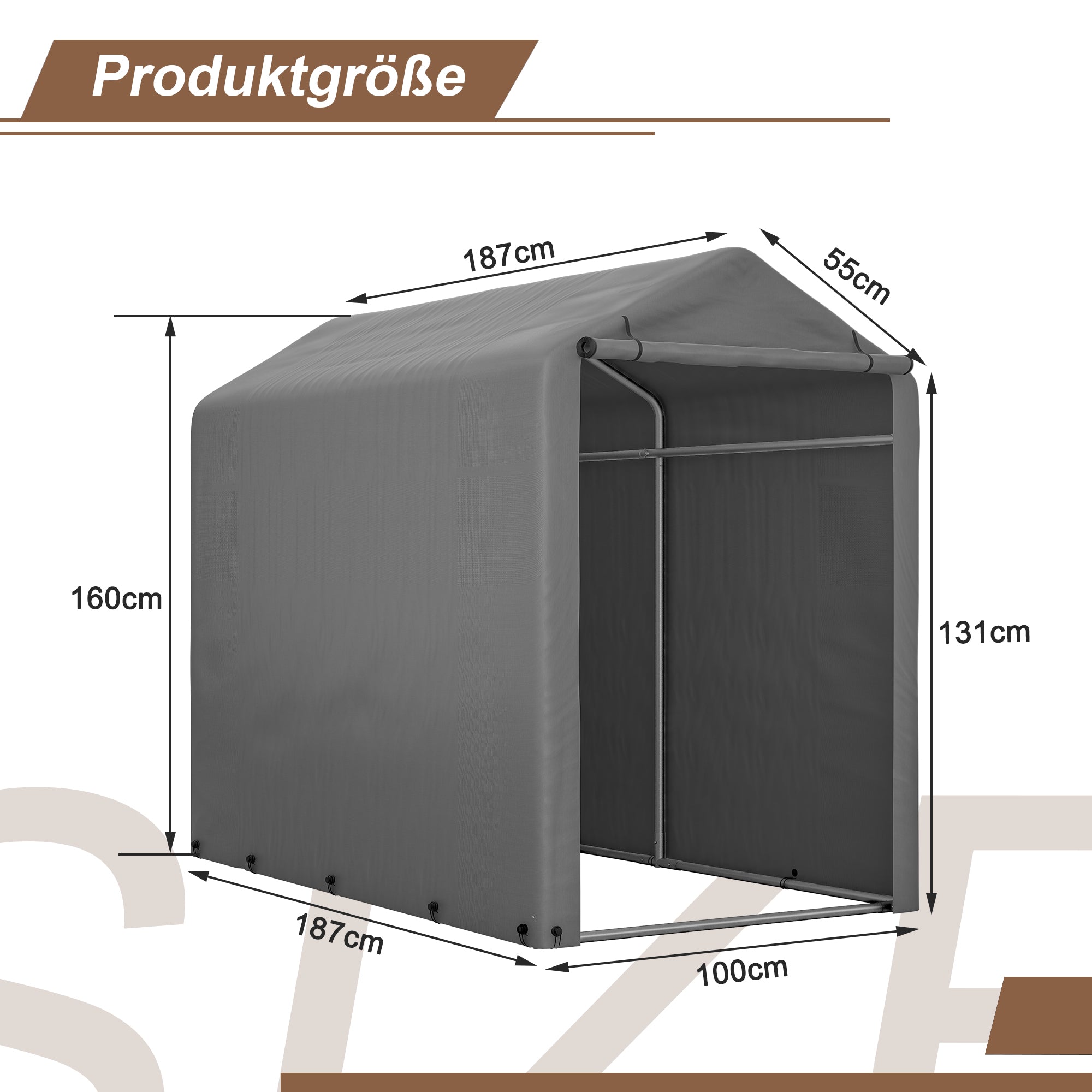 Bicycle Garage Tool Shed, 187x100x160 cm, Dark Gray