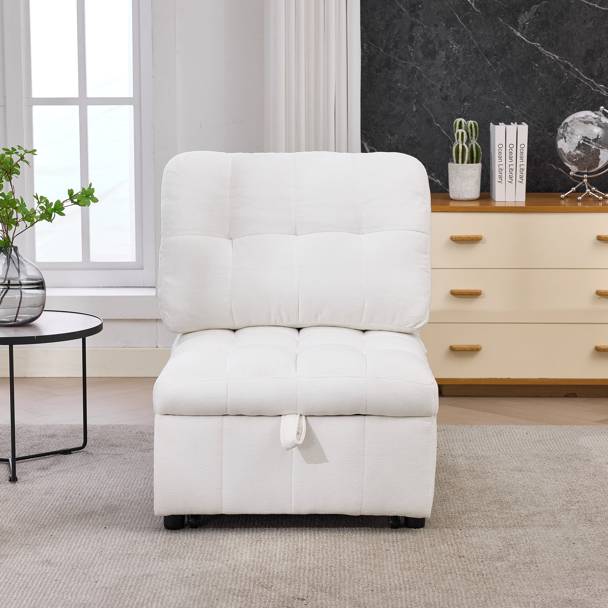 Sleeper Sofa with Adjustable Backrest and Foldable Pull-Out Design, White