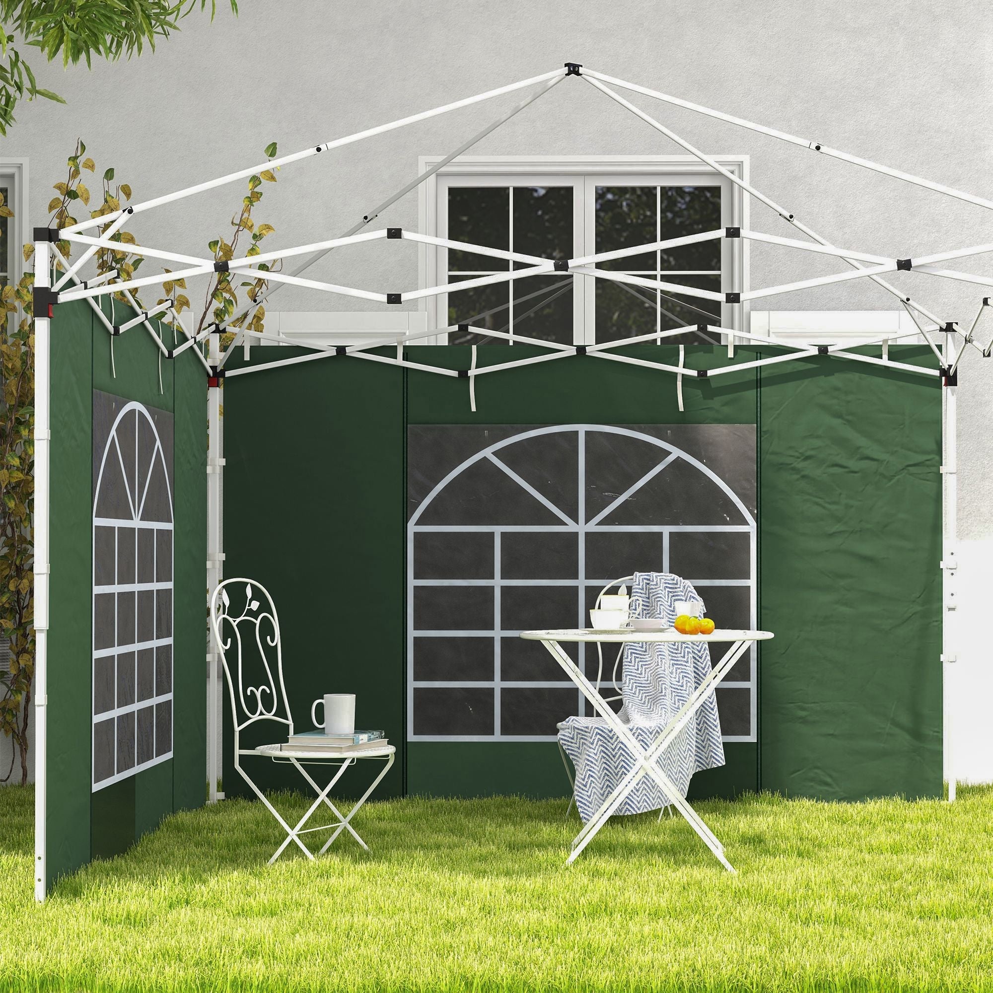 Gazebo Side Panels, 2 Piece with Window, Waterproof, Green Oxford Fabric