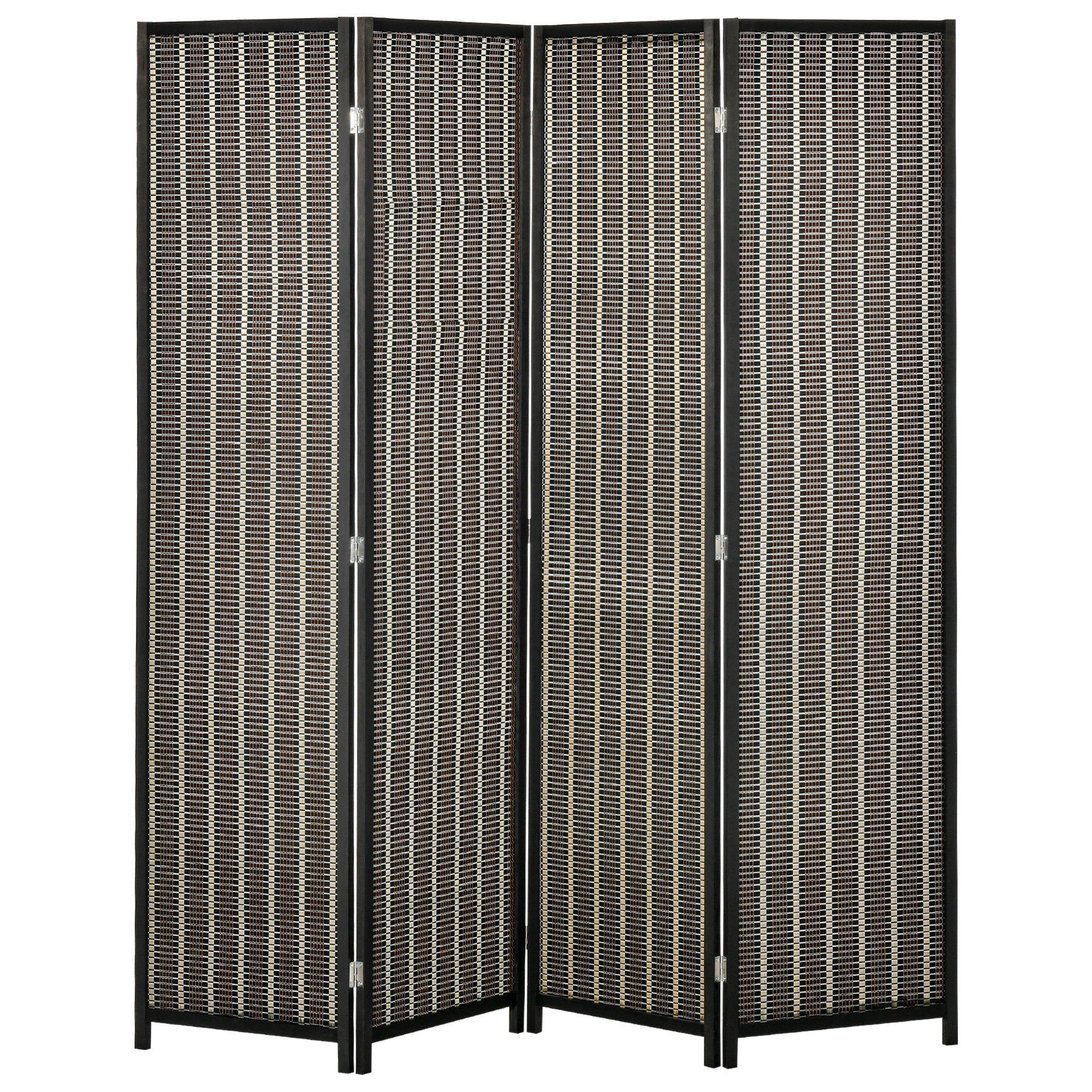 Folding Screen 4-Part, 180 x 180 cm Room Divider, Brown Bamboo