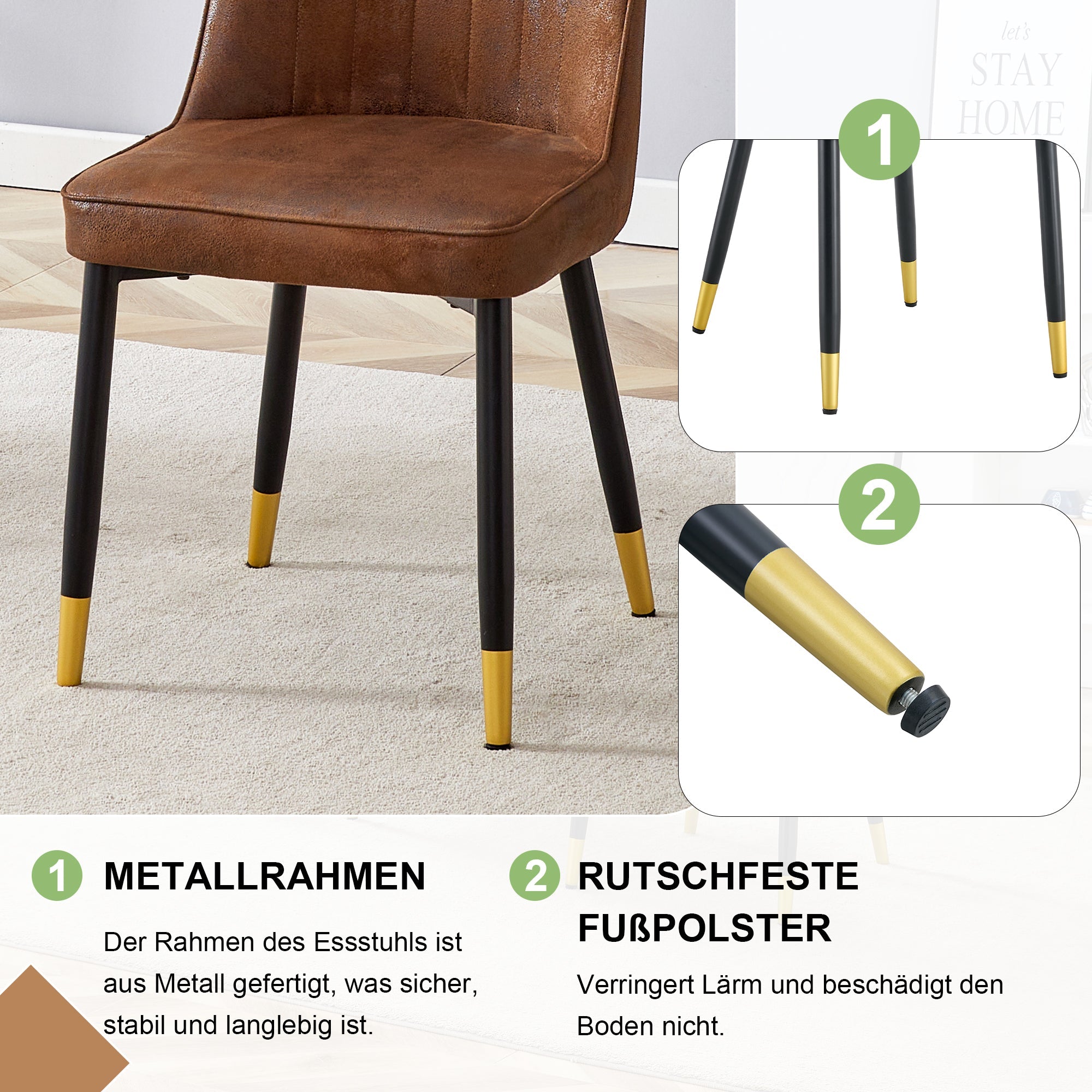 Set of 2 Dining Chairs Modern Tech Fabric Black Metal Legs - Brown