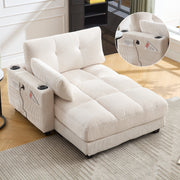Palm Chair, Fluffy Striped Upholstery with Rolling Cushions & Side Pocket, Beige