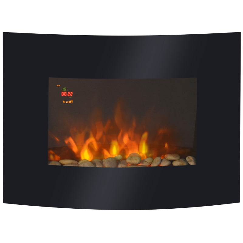 Electric Fireplace, Wall-Mounted 65 x 11.4 x 52cm, Glass and Metal