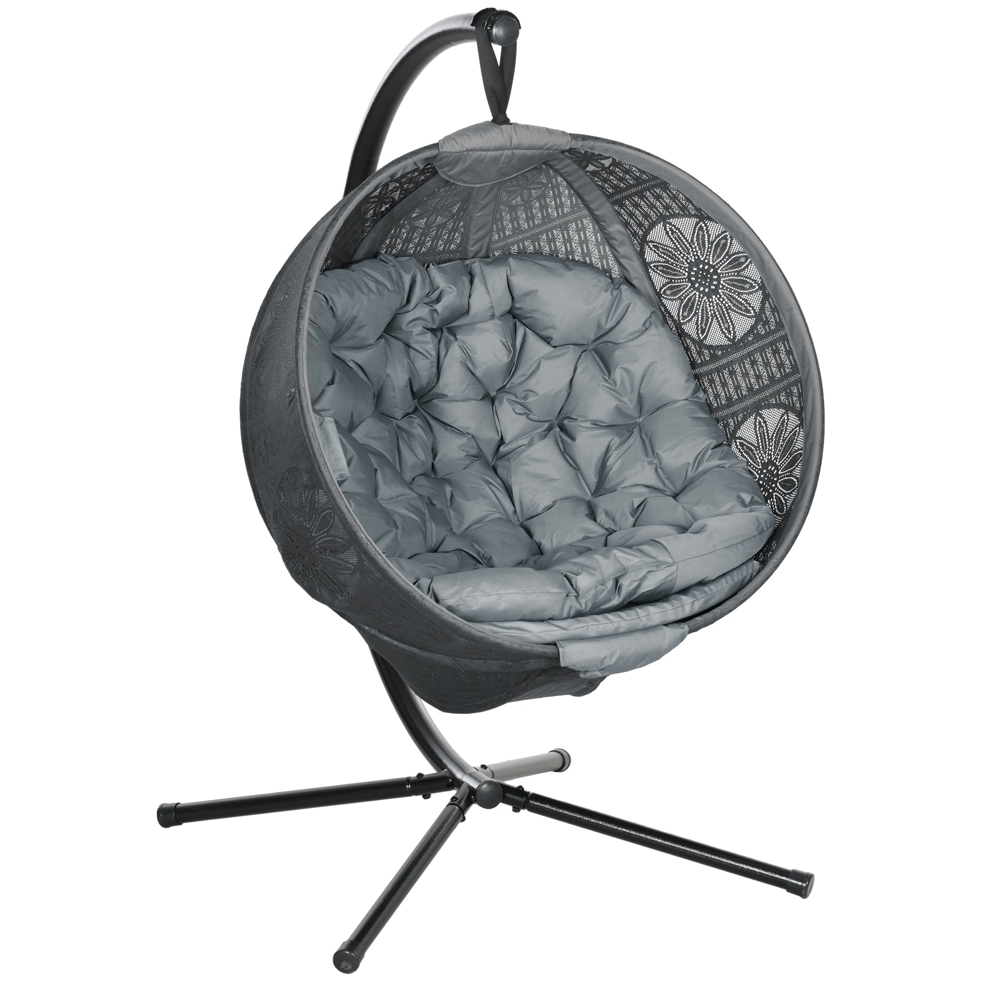 Round Egg Basket Chair, Steel Stand, Charcoal Grey
