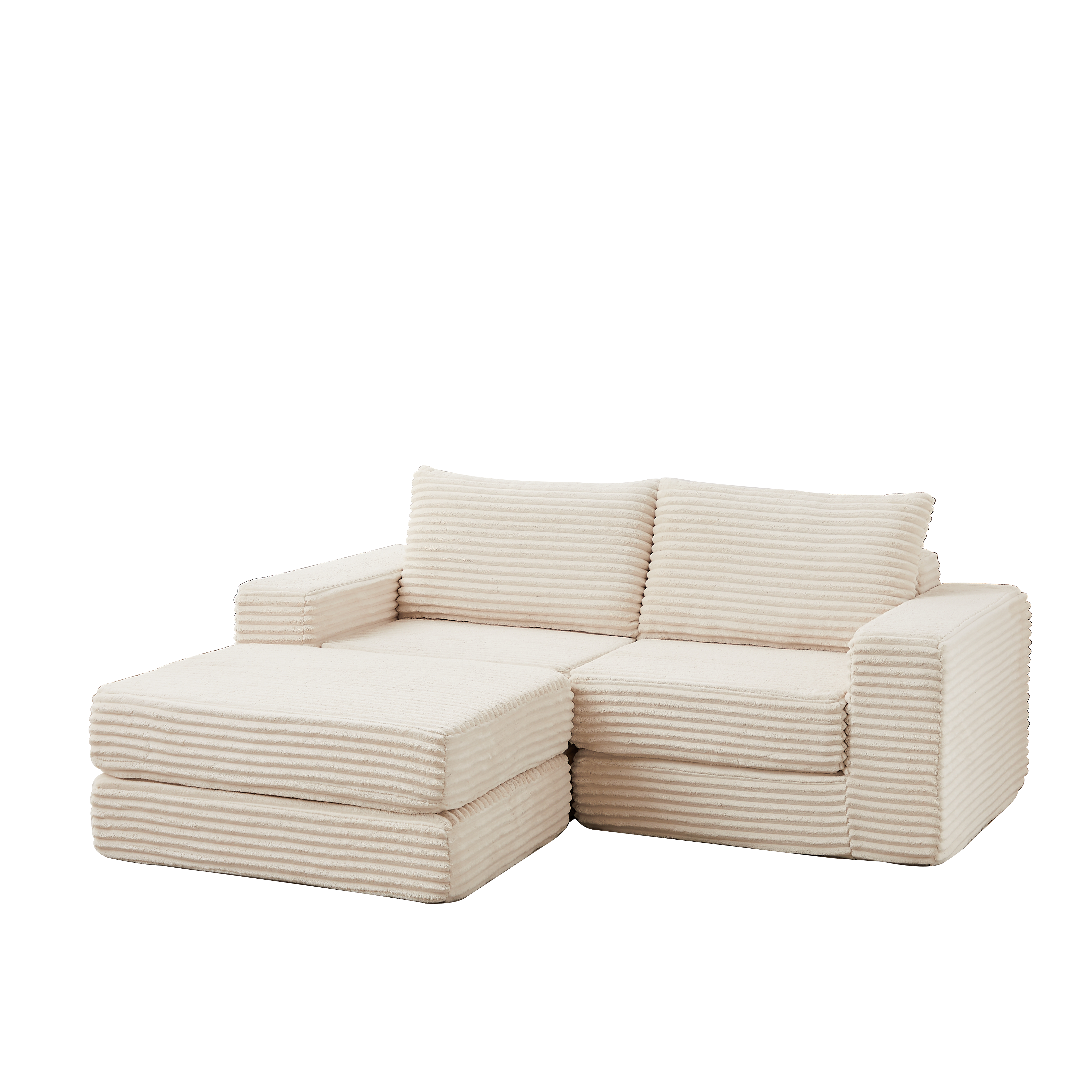 Corduroy 2-in-1 Sofa Bed with Two Pillows, Removable Footstool and Modular Design, Corduroy