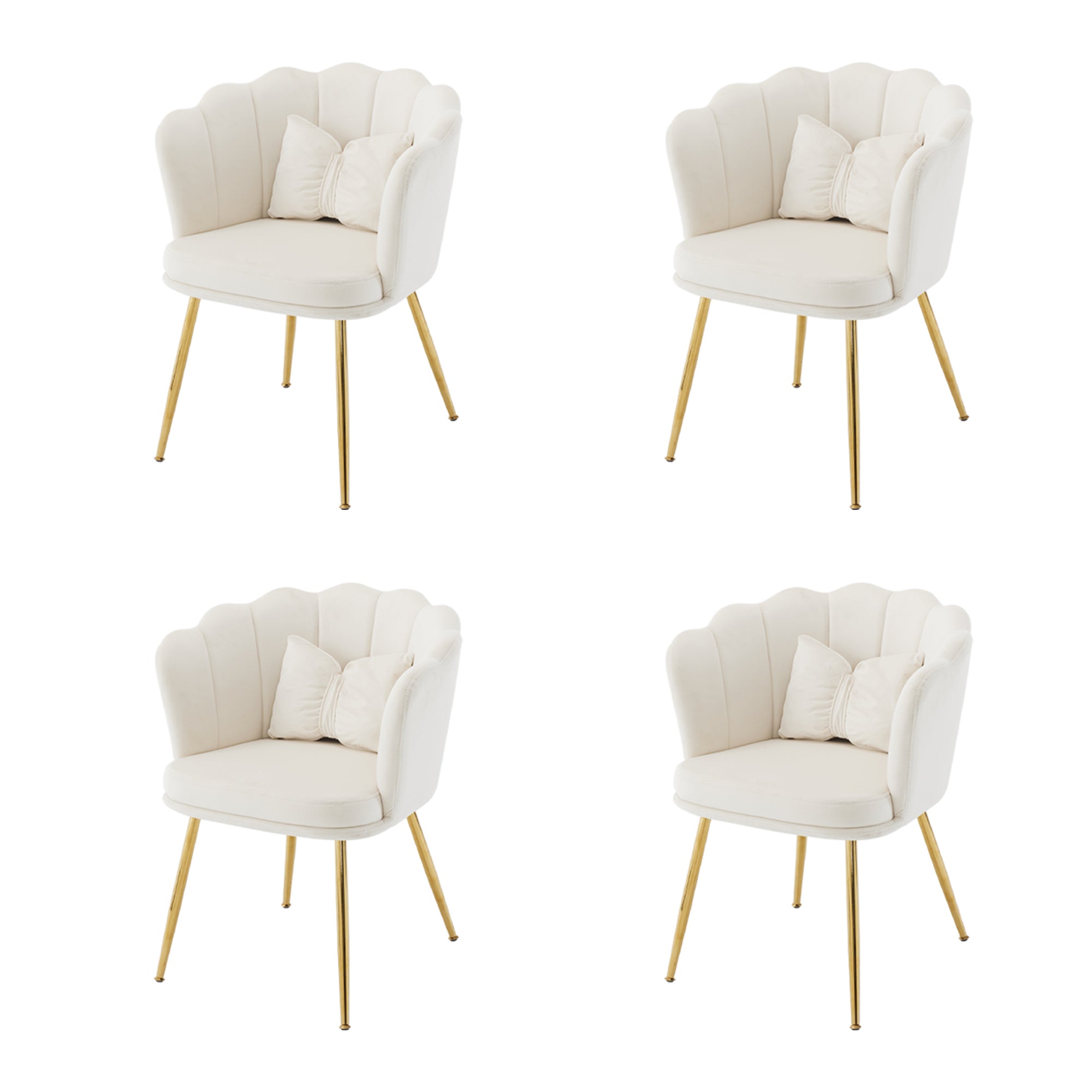 Chairs, 4 Modern Velvet Petal Back Upholstered with Gold Metal Legs and Butterfly Cushions, Velvet