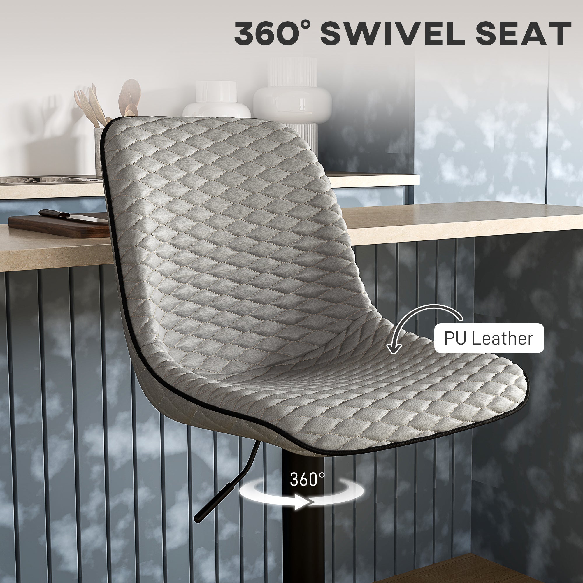 Bar Stools Set of Two Adjustable Height Faux Leather Grey