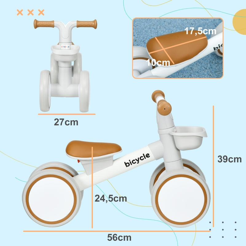 Balance Bike with Adjustable Seat and Whisper Wheels, Brown and White