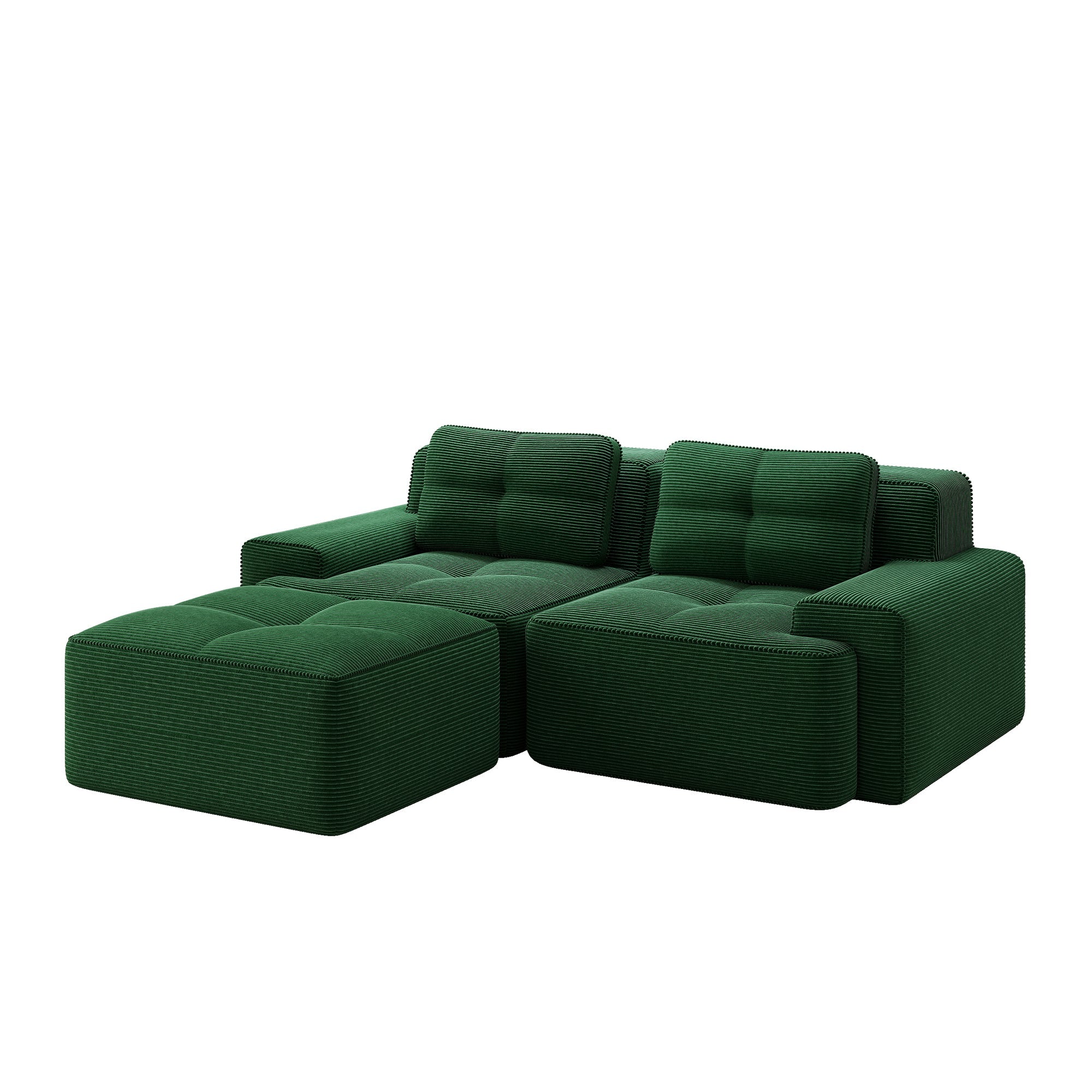 Boneless Modular Sofa L-Shaped Sleeper Ottoman Tufted - Corduroy Green