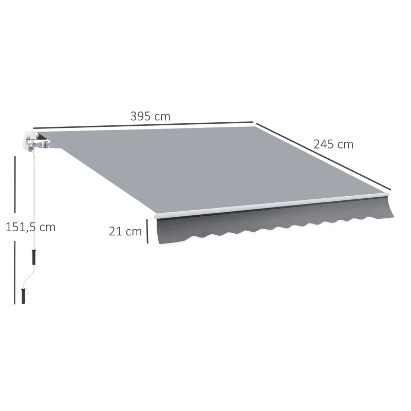 Gelenkarmmarkise, 3,95 x 2,45 m, Handkurbel, Polyester, Grau/Weiß
