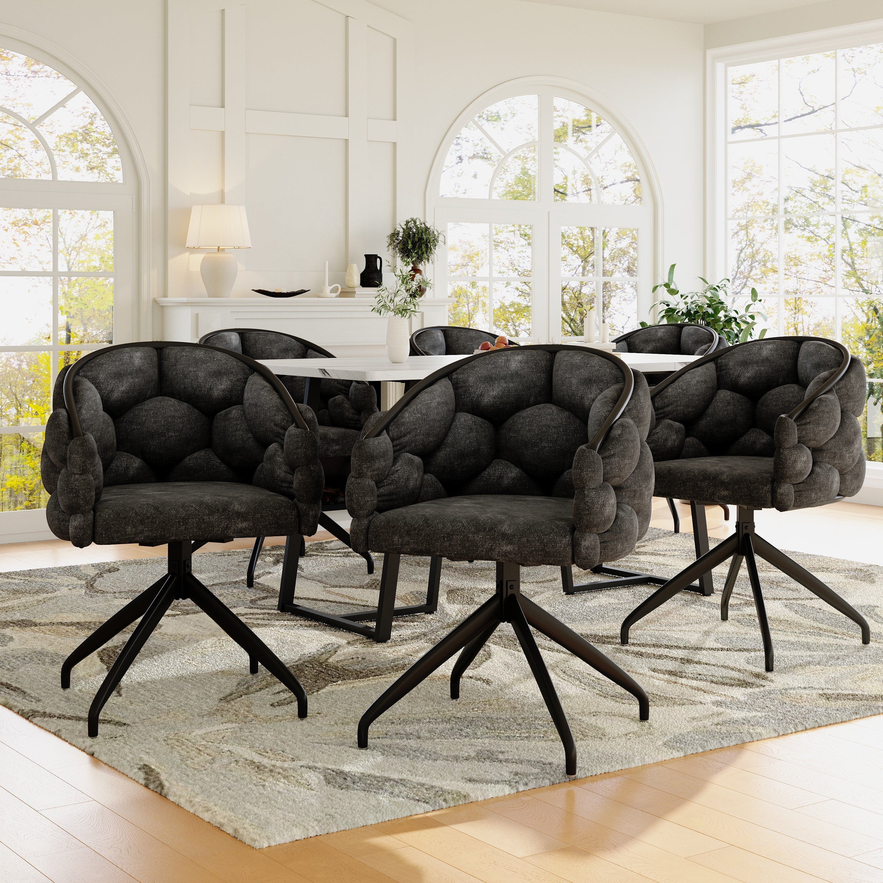 Luxury Velvet Swivel Chairs (Set of 6) 360° Rotatable Ergonomic - Grey