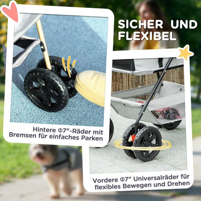 3-in-1 Pet Stroller, Folding Dog Cart with Removable Carrier, Grey