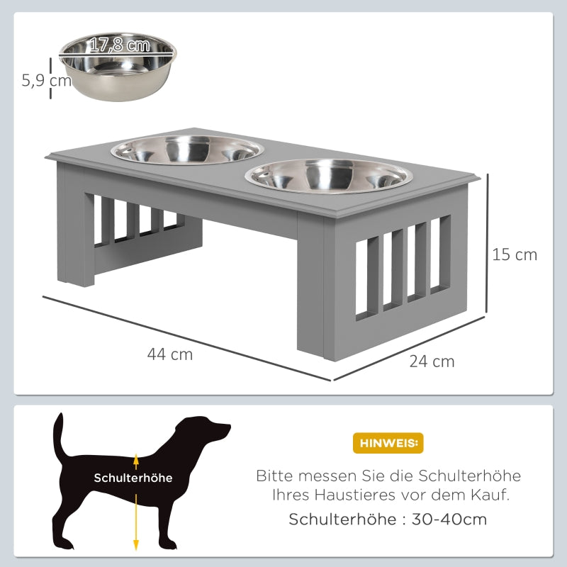 Dog Feeding Station, Non-Slip, 0.9L Bowls, Grey