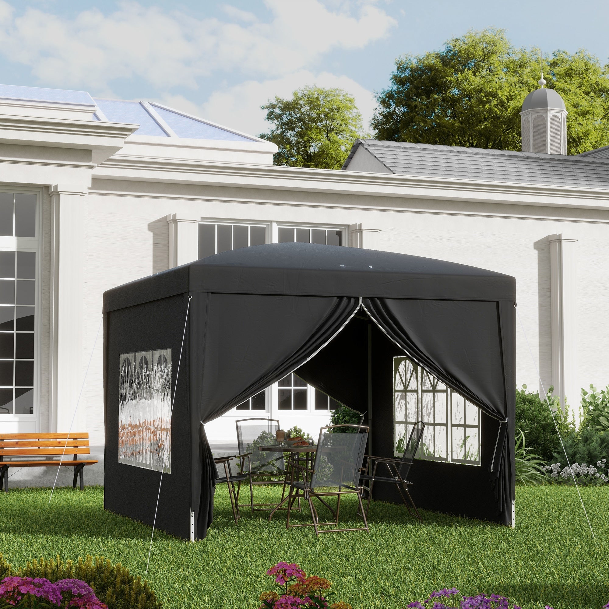 Gazebo 3x3m, Water-Repellent Pop-Up Folding, Black