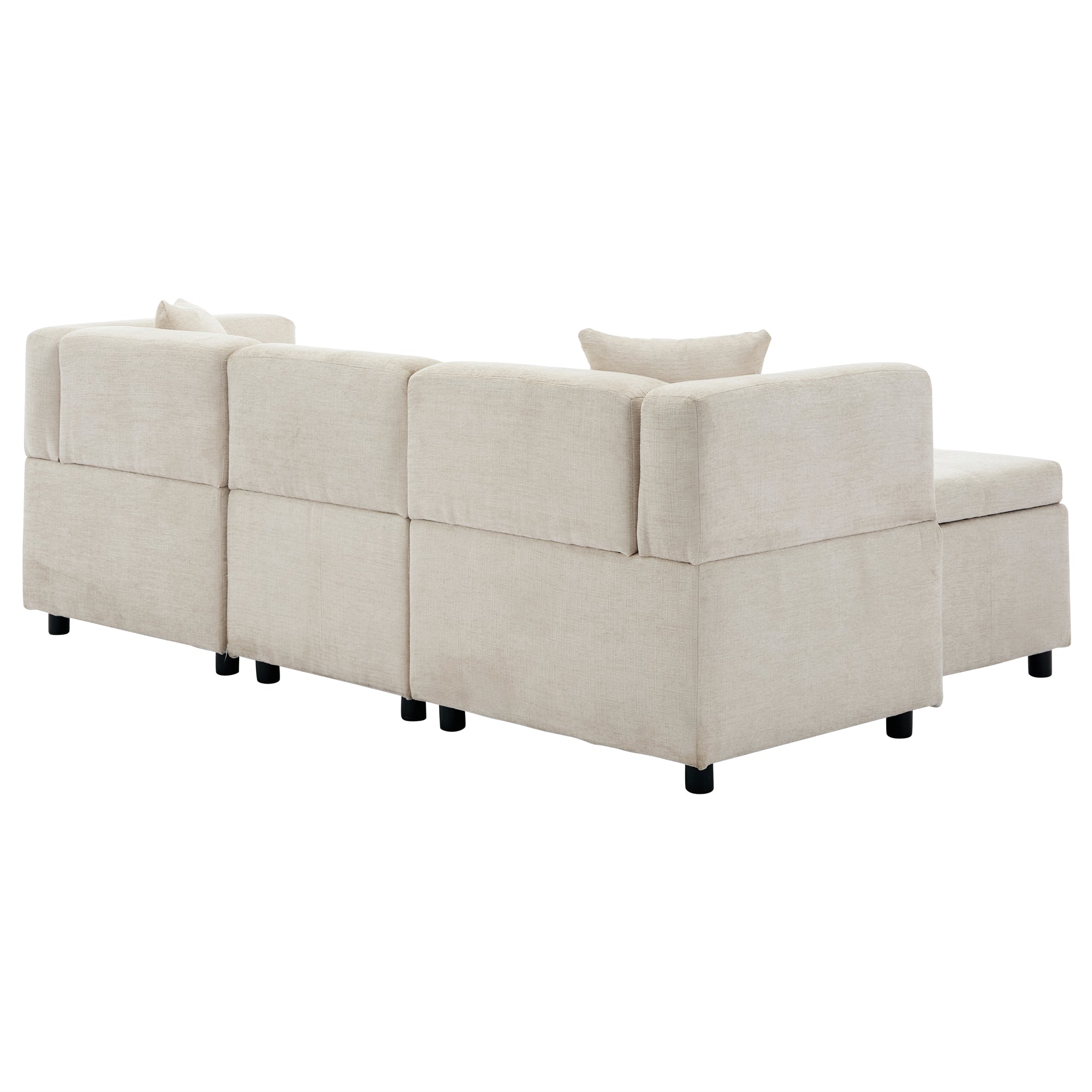 Sectional Sofa Couch 80" with Removable Storage Ottoman & 2 Pillows, L-Shaped Fabric, Beige