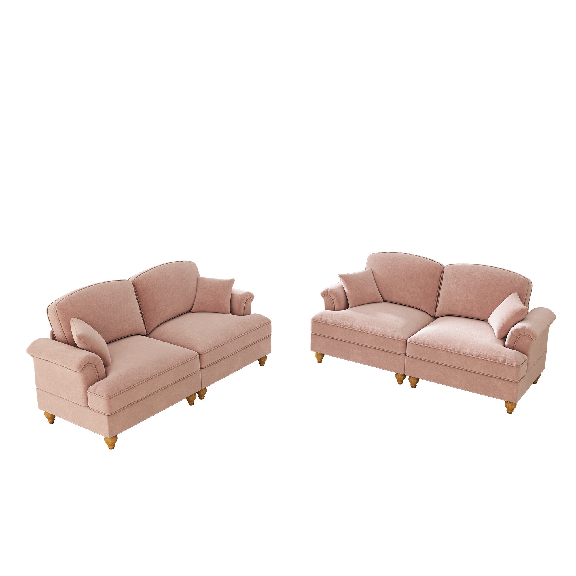 L-Shaped 2-Seater Sofa Mid-Century Movable Ottoman Chenille - Pink