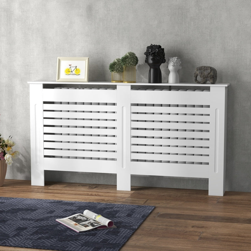 Radiator Cover Modern Cabinet Horizontal Slats 152L x 19W x 81H cm MDF White Painted