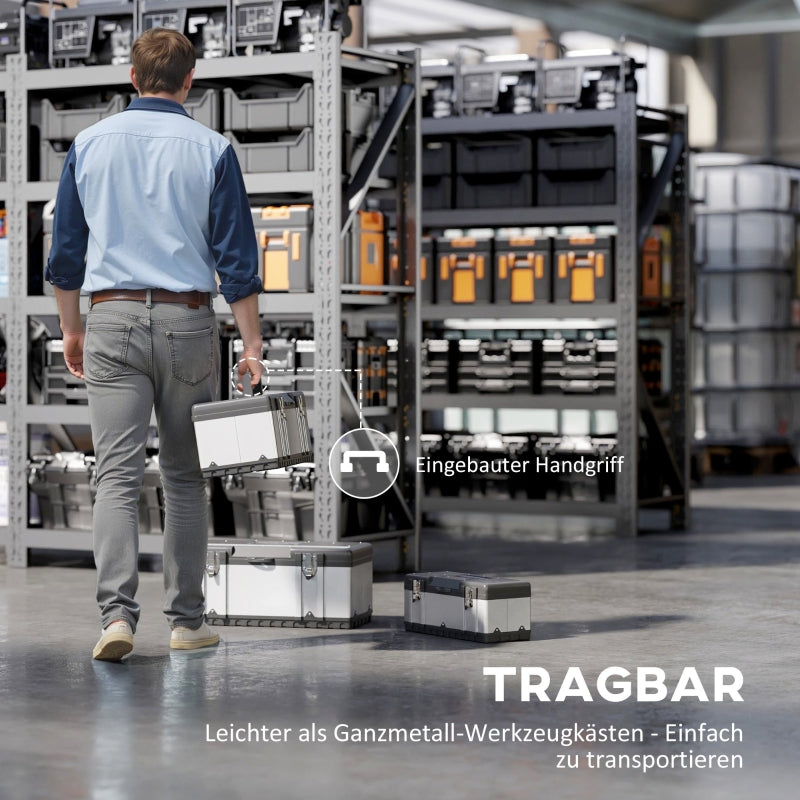 Tool Case, 3 Empty Tool Boxes with Removable Tray, Stainless Steel, Black + Silver