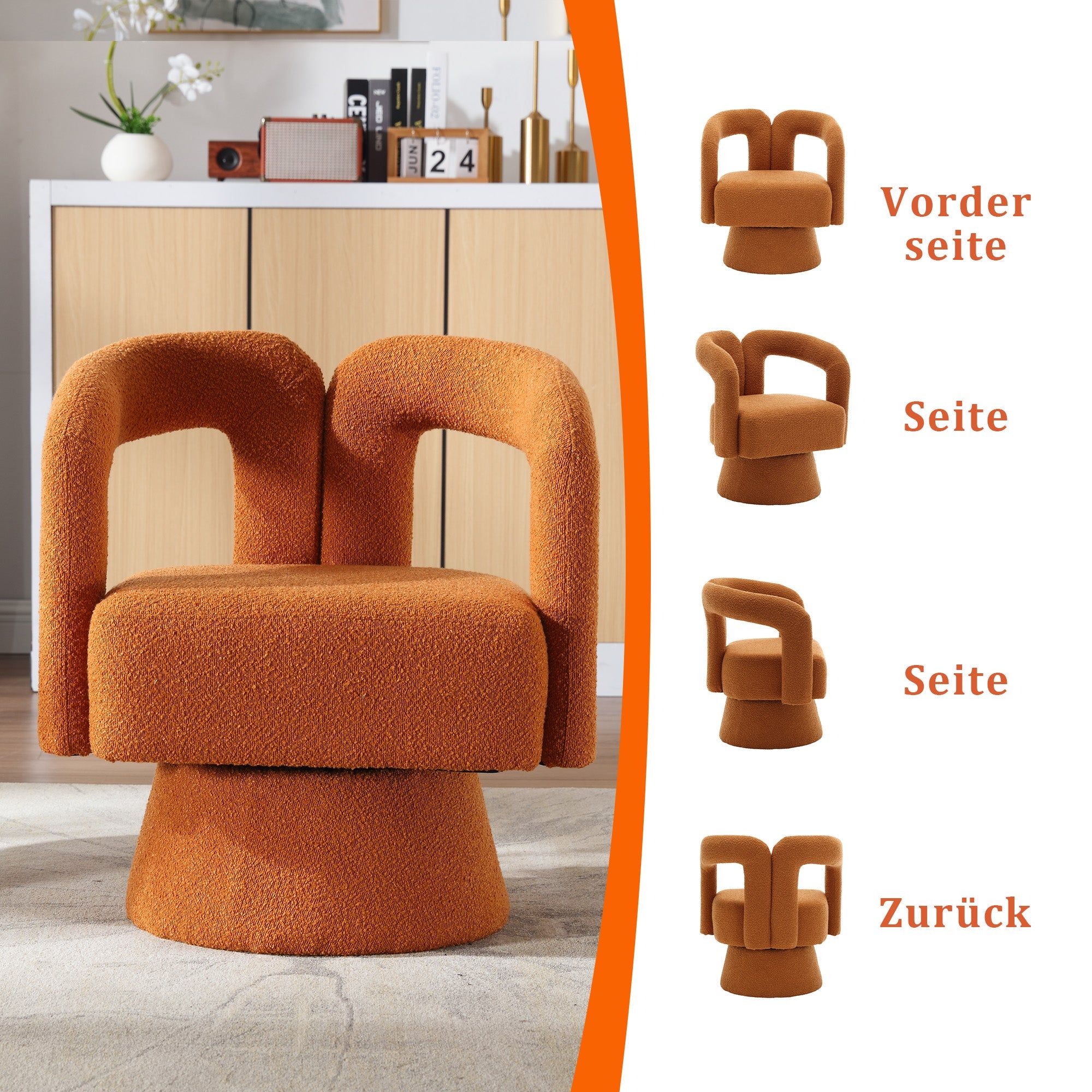 360 Degree Rotating Snuggle Barrel Accent Chair, Round with Wide Cushions, Fluffy Fabric