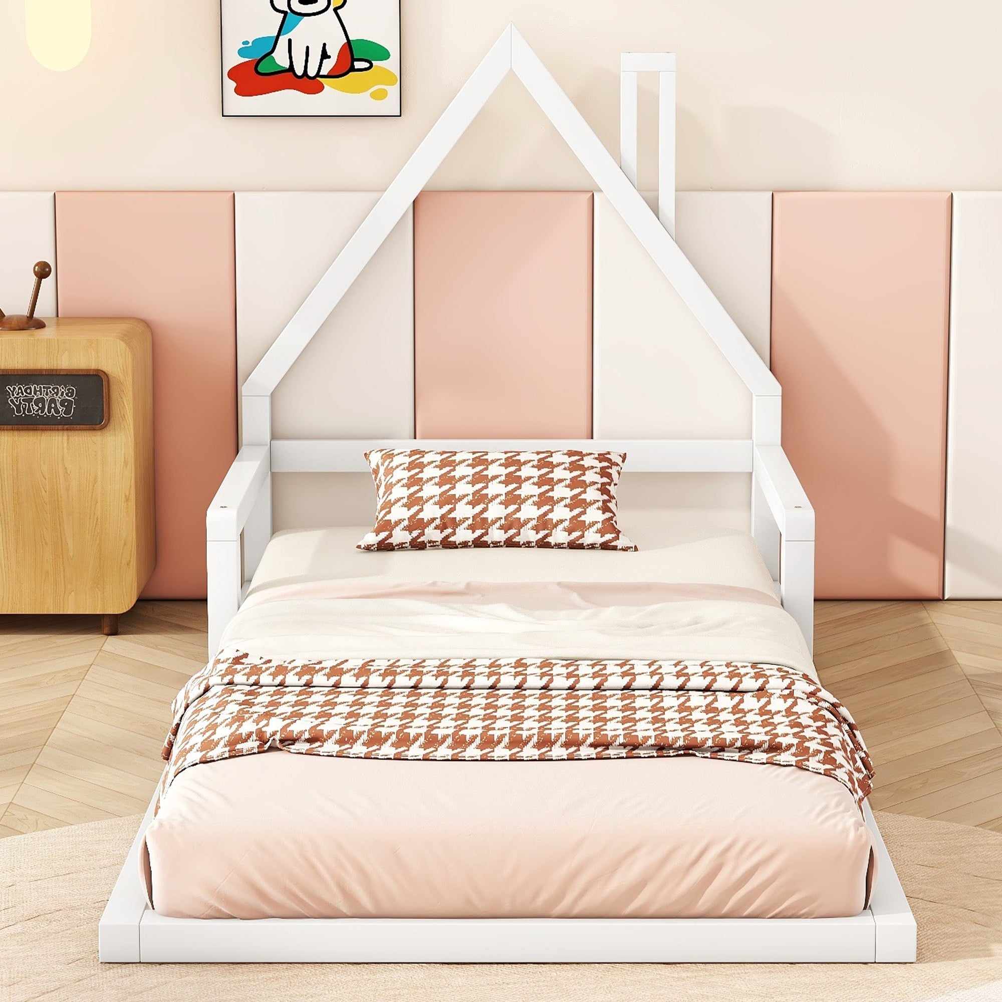 House Bed 90x200cm Solid Pine Simple Design - White