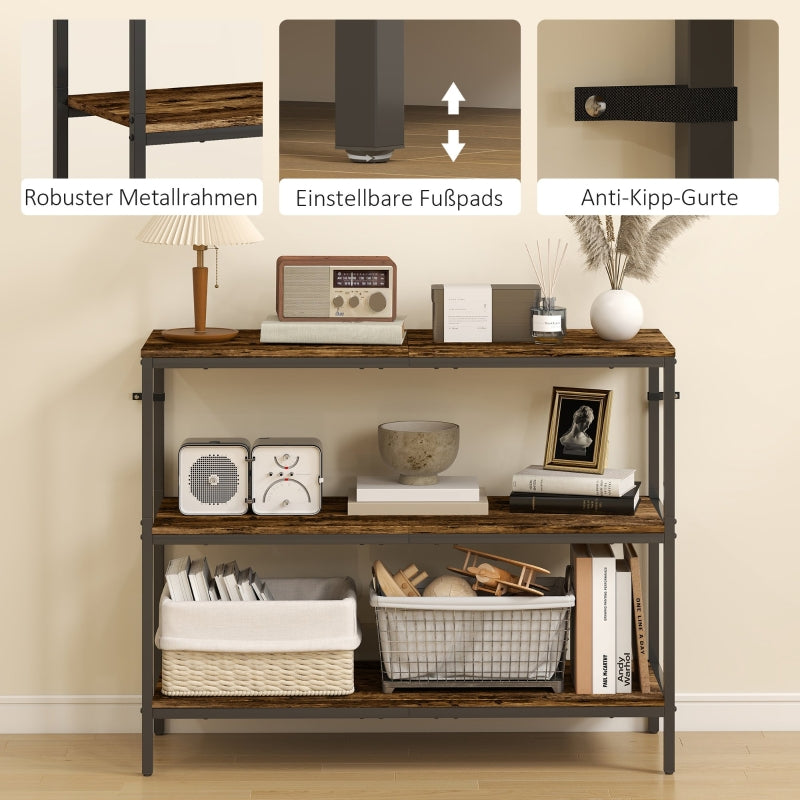 Console Table with 3-tier Shelf, Chipboard and Metal, Light Brown