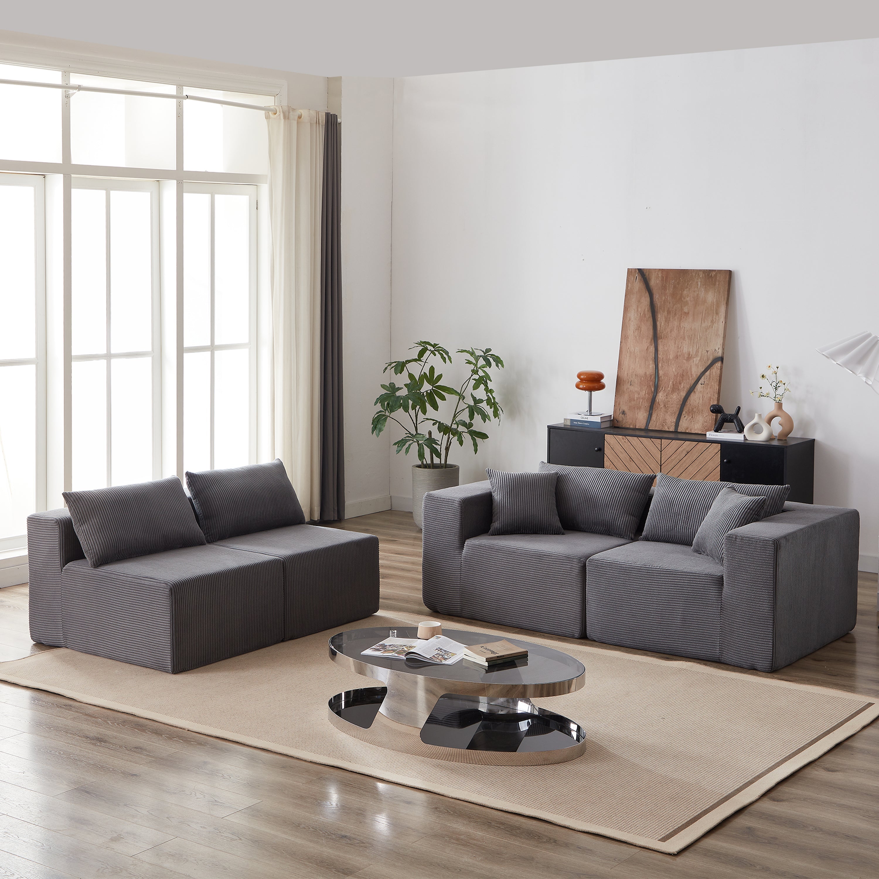 Modular L-Shaped Sectional Sofa 104-Inch 4-Piece - Corduroy