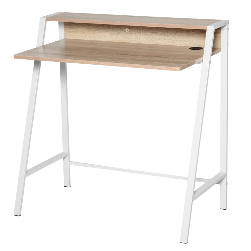 Writing Desk Computer Table Home Office Workstation Storage Shelf White and Oak