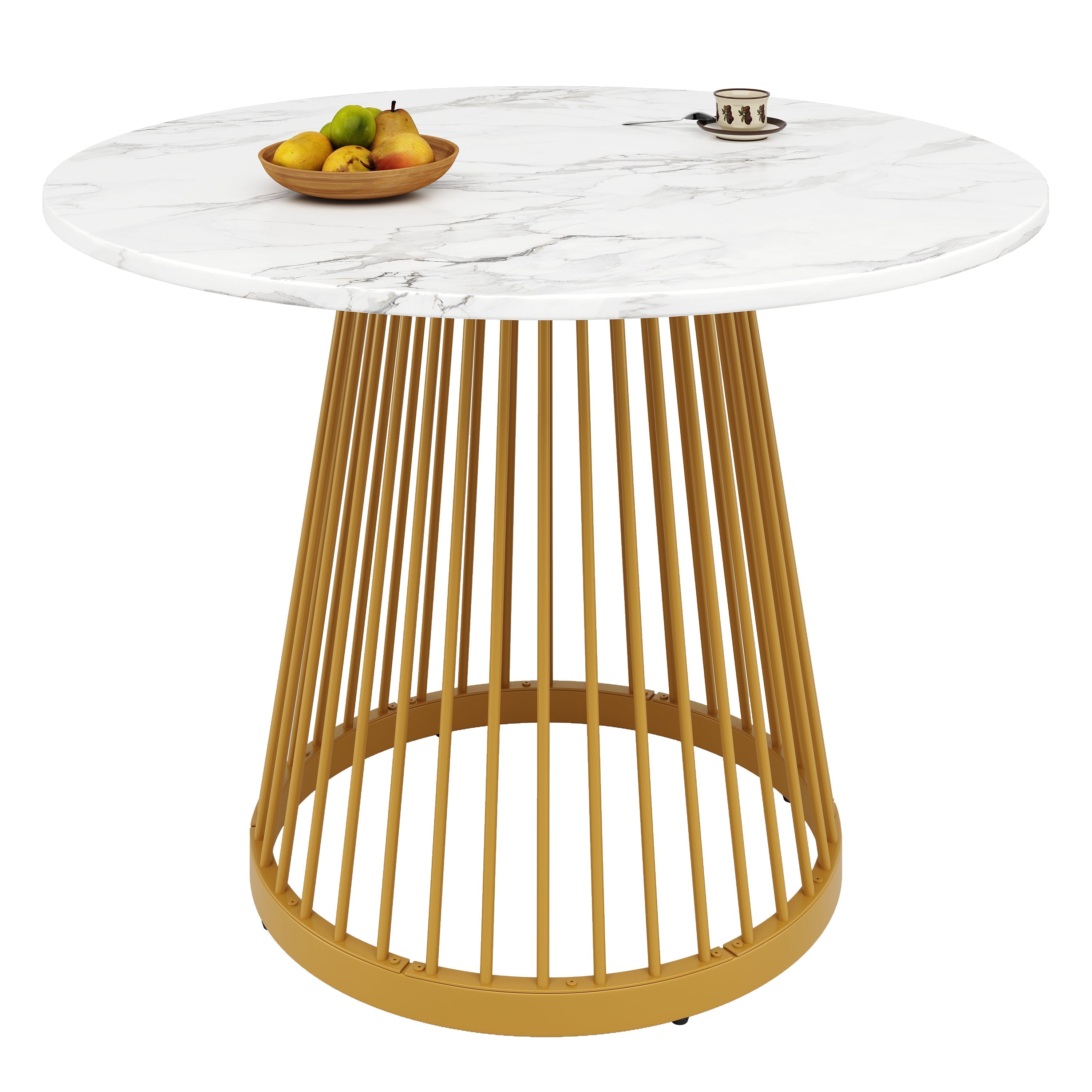 Round Dining Table 80cm 4-Person MDF Marbled Top Gold Legs