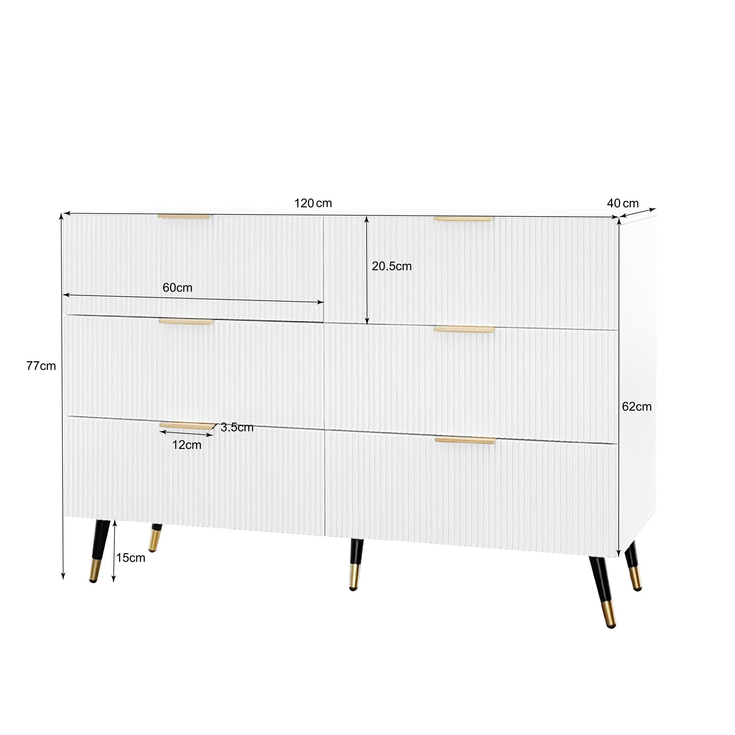 Sideboard, Modern Design Chest of Drawers, Wood, White and Gold