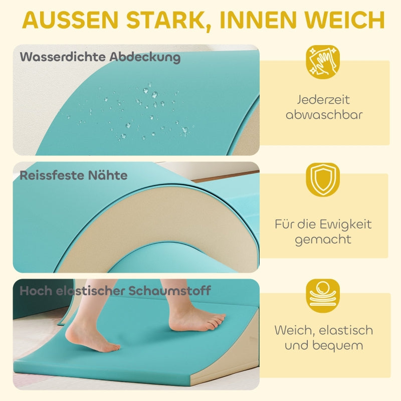 5-Piece Soft Building Block Set, Climbing and Crawling Indoor Play Shapes, Green Faux Leather Foam