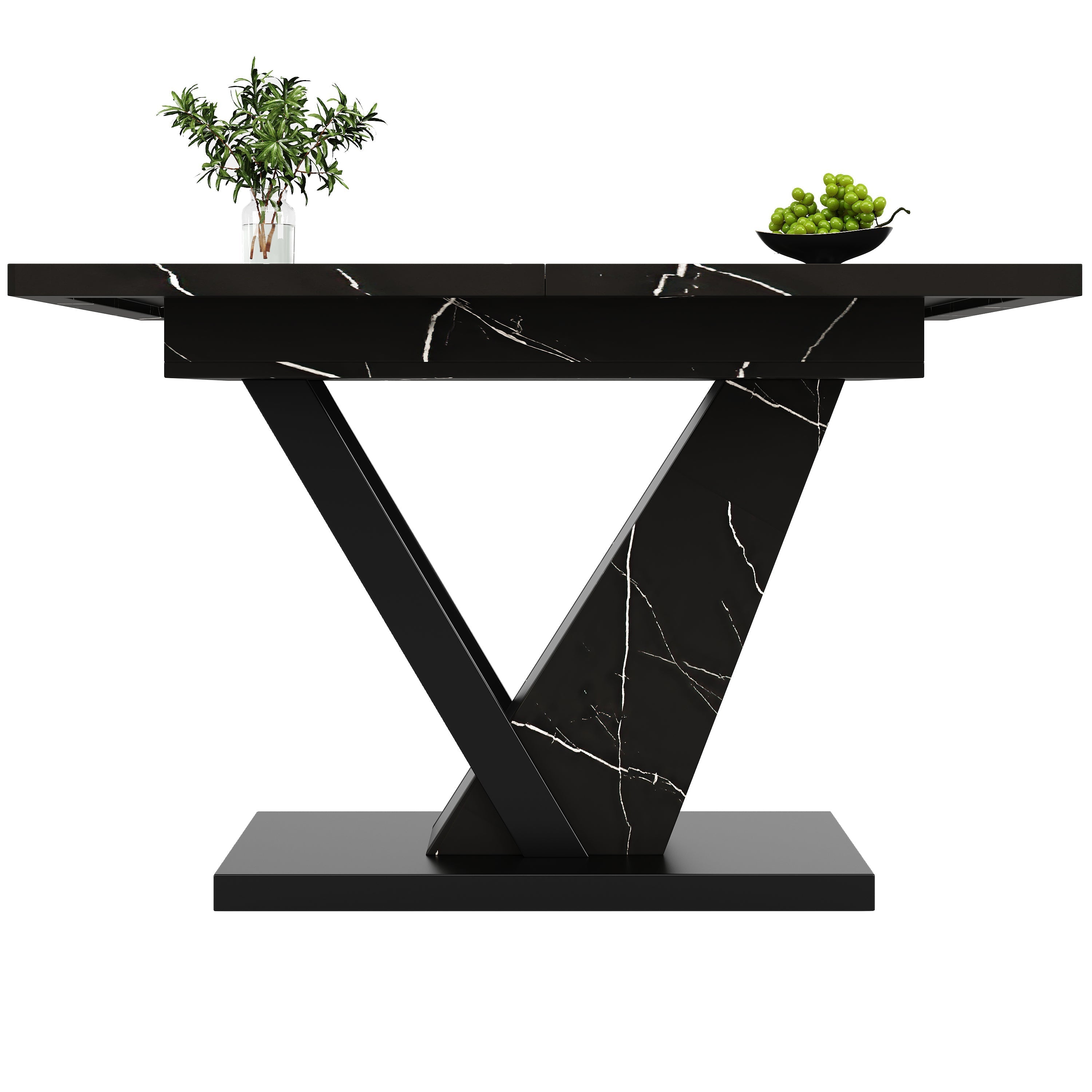 Telescopic Dining Table Extendable 120-160cm Marble Pattern - Black