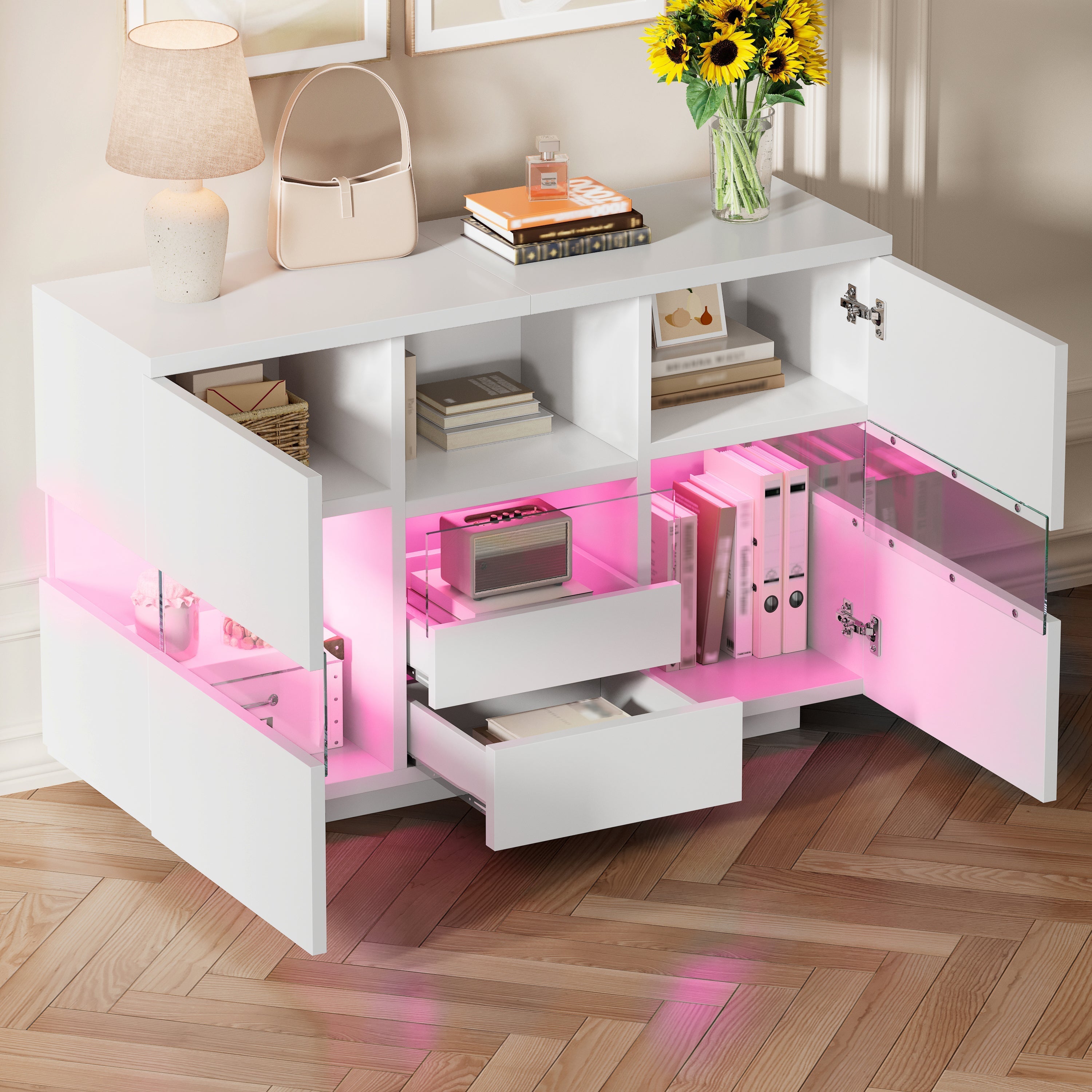Minimalist Living Room Cabinet Double Level Floating Floor Storage White
