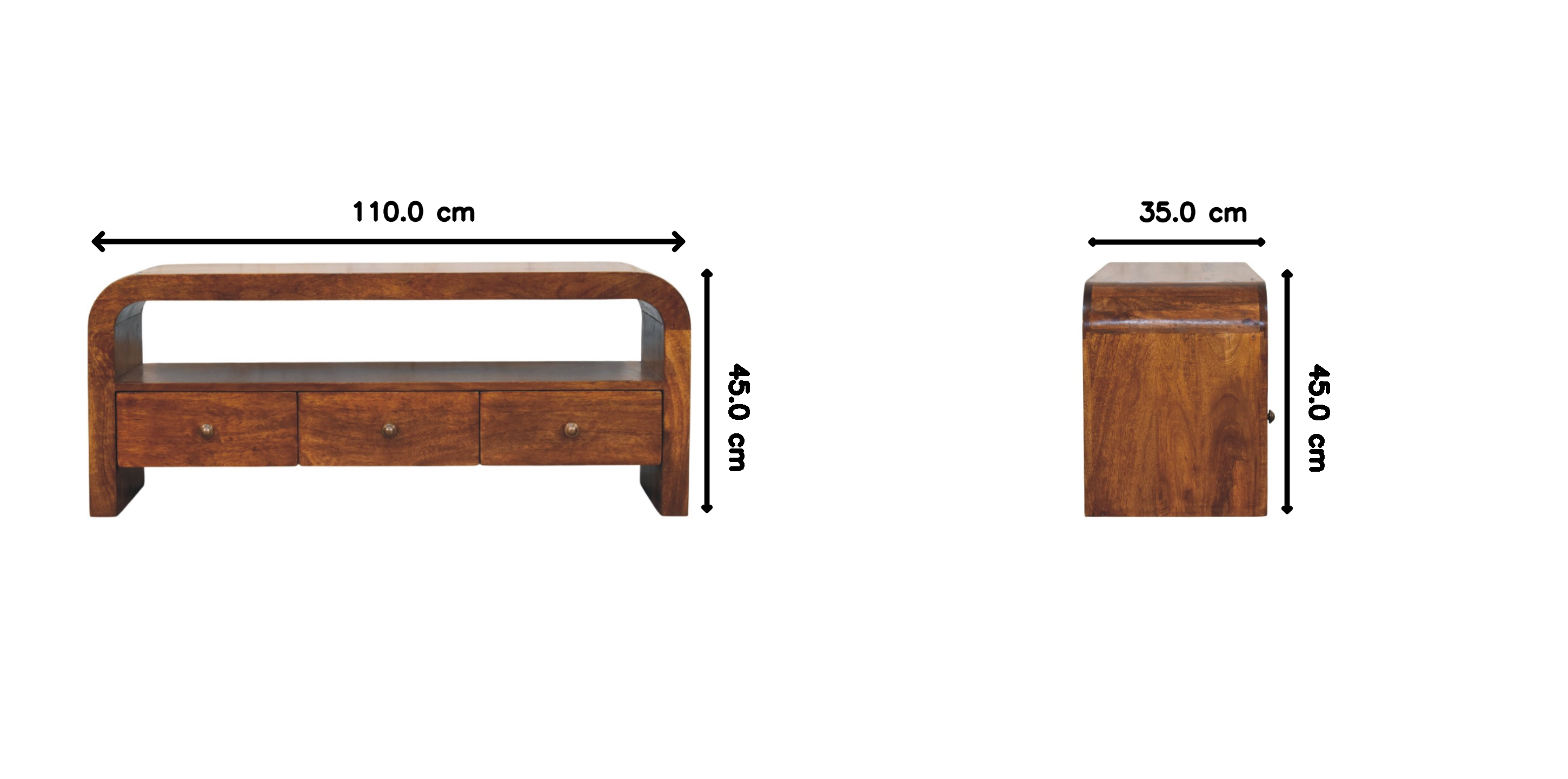 Darcy 3 Drawer Open Shelf Media Unit, Chestnut