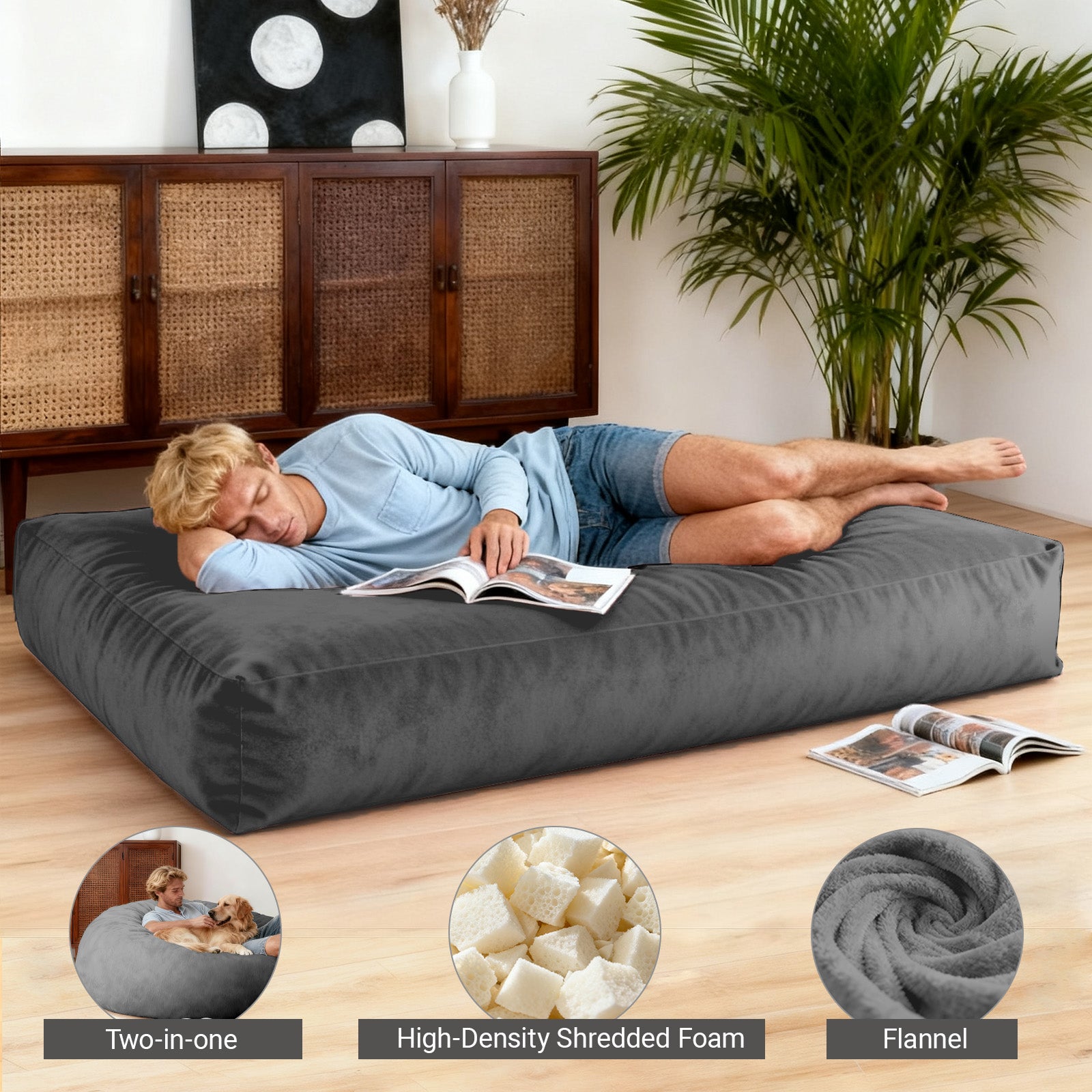 DBC-SHENHUI Convertible Bean Bag Chair Bed - 2-in-1 Lounge Solution