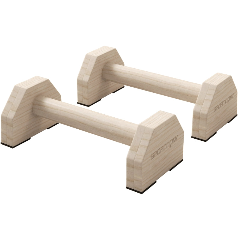 Push-up Bars, Set of 2, Robust & Non-Slip, up to 120 kg, Beech Wood, Natural